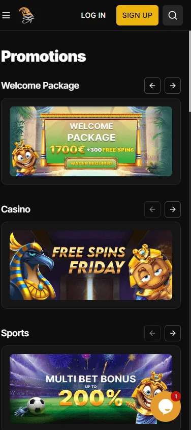 Horus Casino mobile browser promotions with free spins and wager-free welcome offers